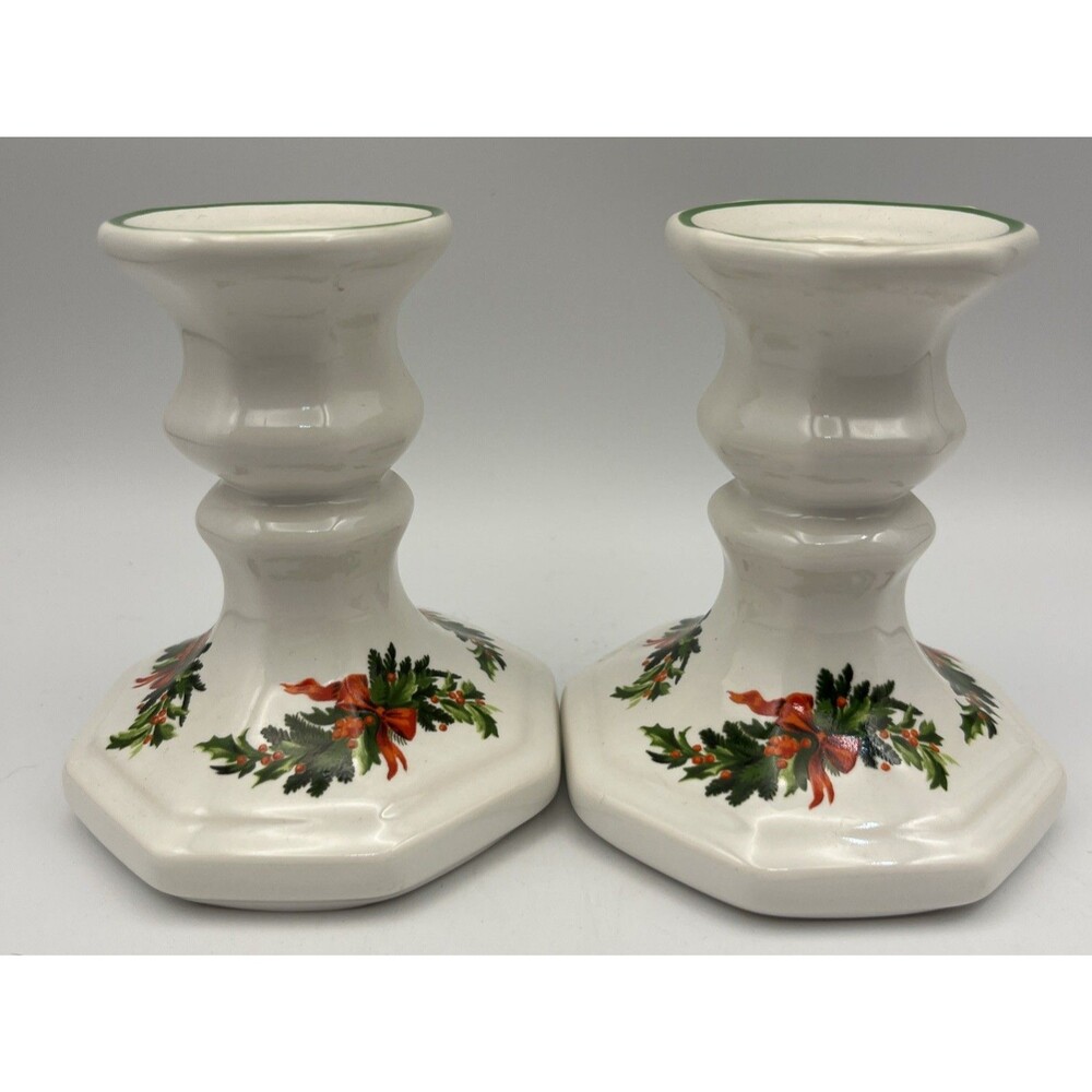 Vintage Pfaltzgraff Christmas Heritage Pair of Candle Candlestick Holders 4x3 in